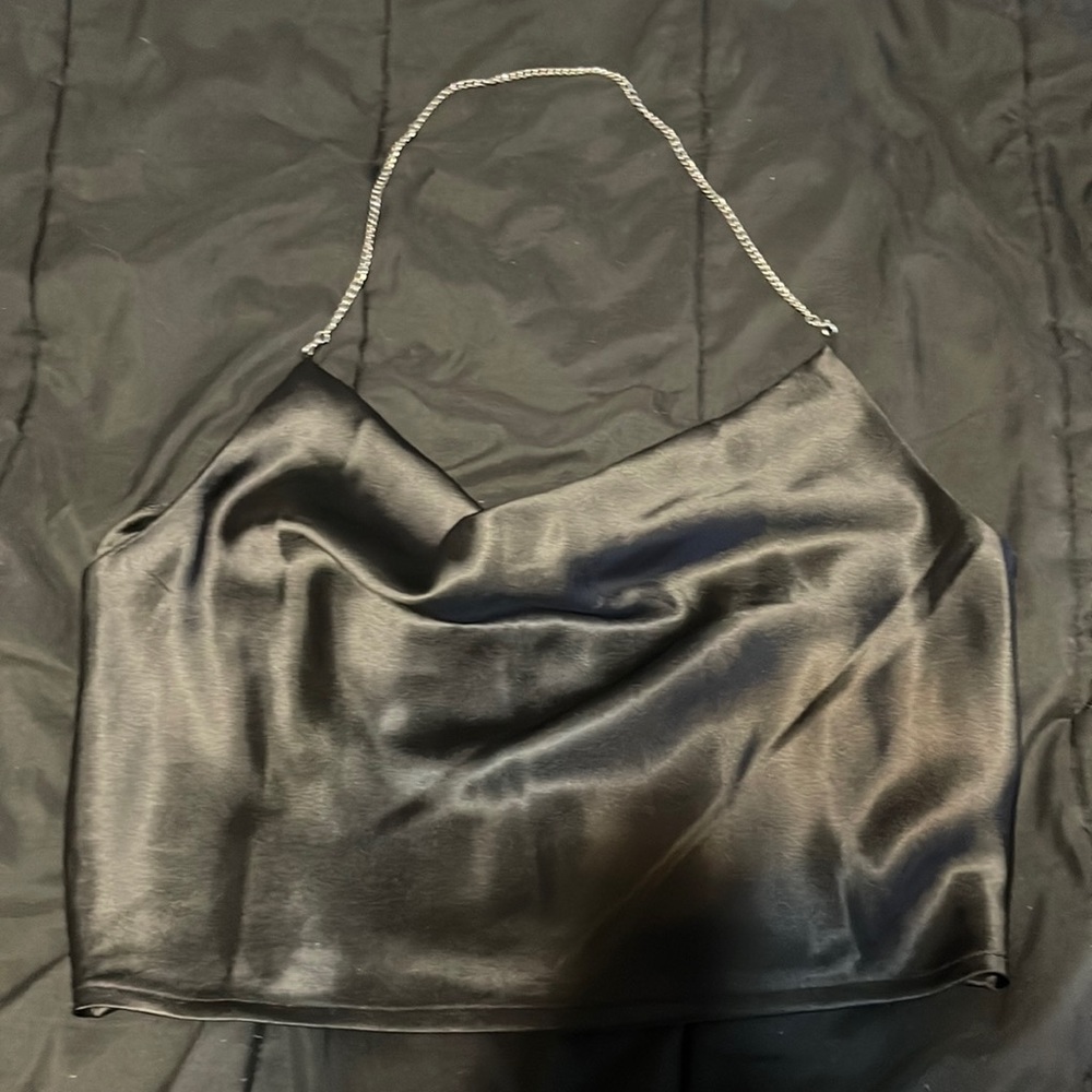 SHEIN satin black halter top
